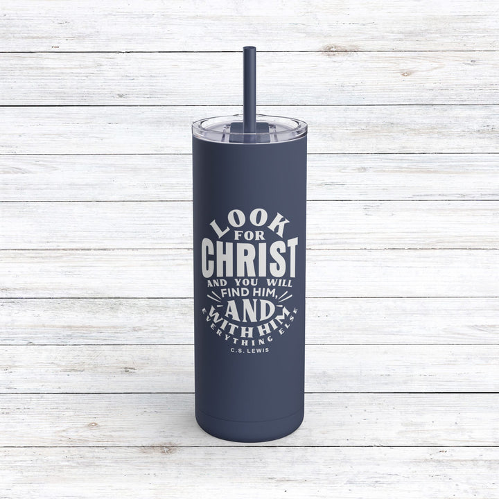 Christian Tumbler Look For Christ Mug Indigo 20oz Matte