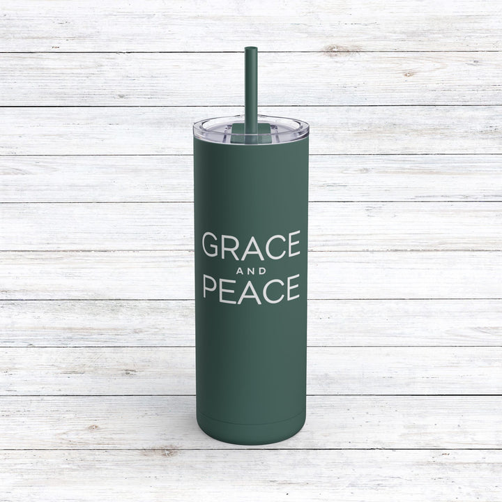 Christian Tumbler Grace and Peace Mug Deep Teal 20oz Matte