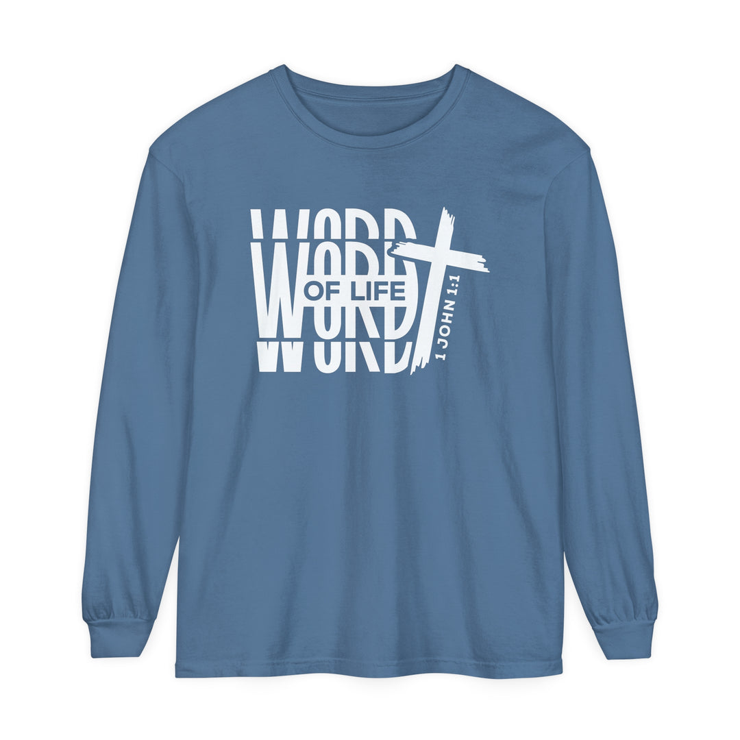 Word of Life Cross Long Sleeve Shirt Long-sleeve Blue Jean S 