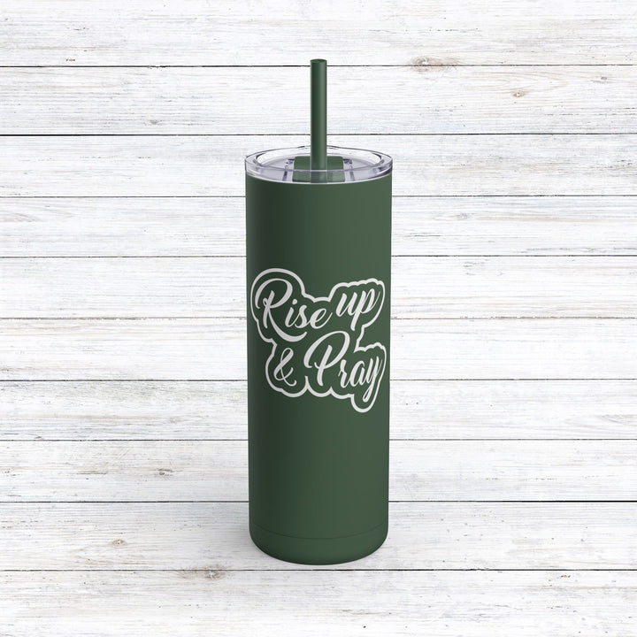 Christian Tumbler Rise Up & Pray Mug Pine Needle 20oz Matte