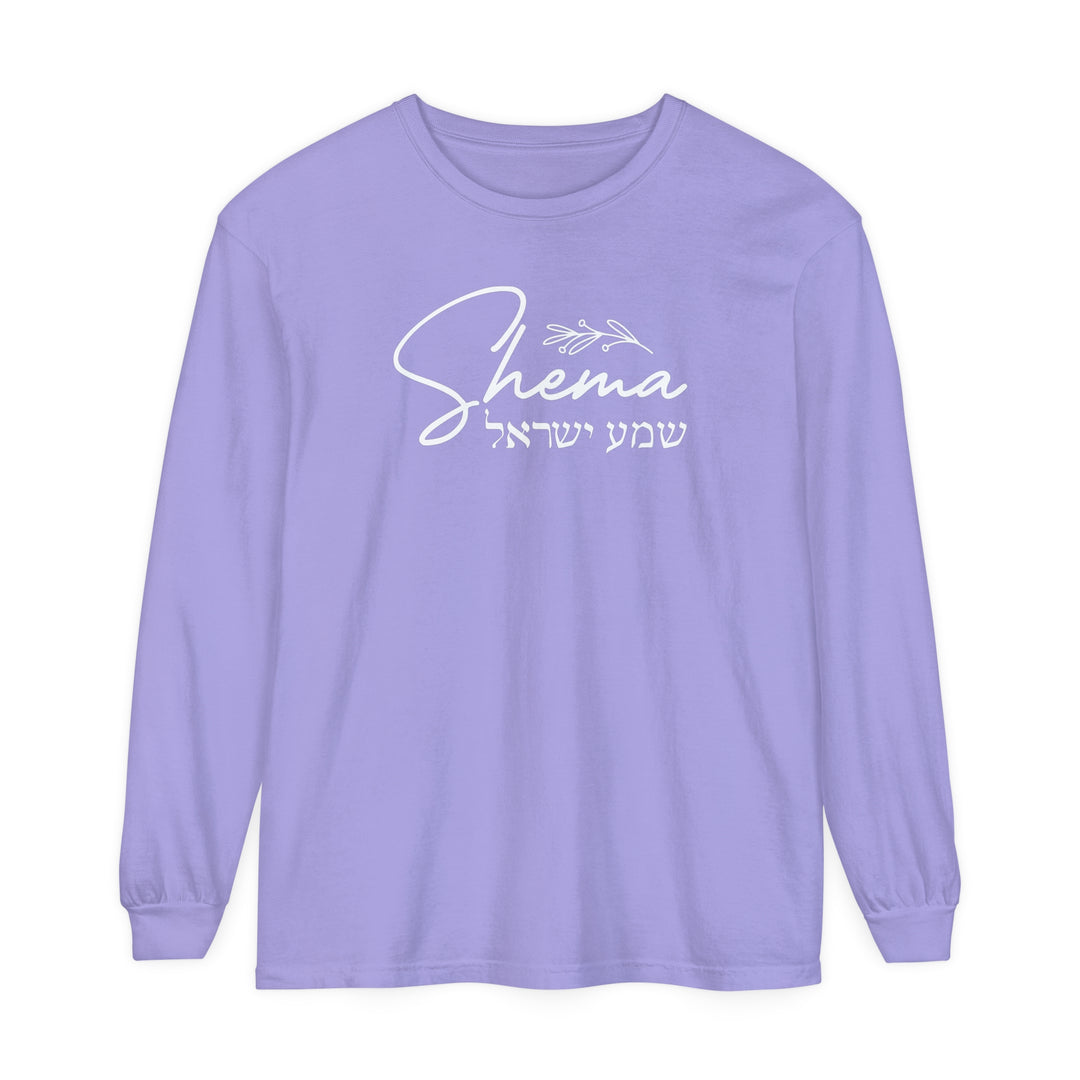 Shema Hebrew Long Sleeve Shirt Long-sleeve Violet S 