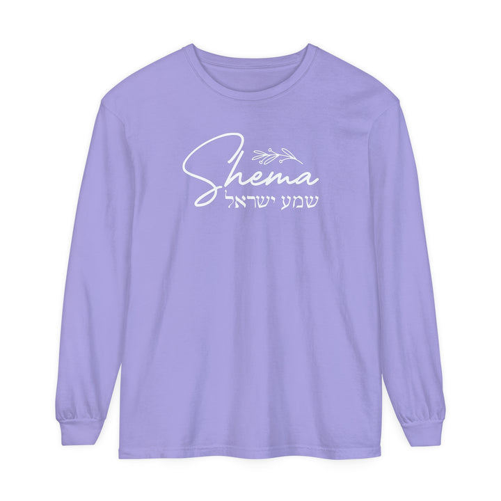 Shema Hebrew Long Sleeve Shirt Long-sleeve Violet S 