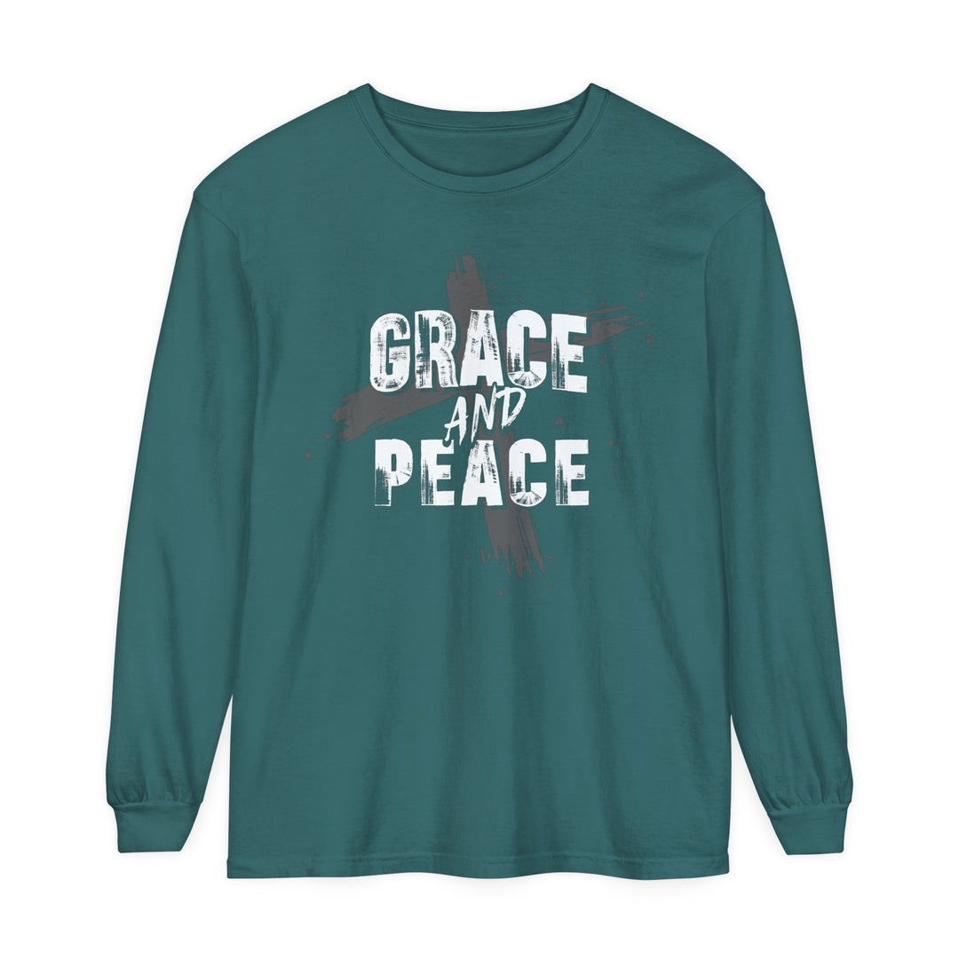 Grace and Peace Cross Long Sleeve Shirt Long-sleeve Blue Spruce S 