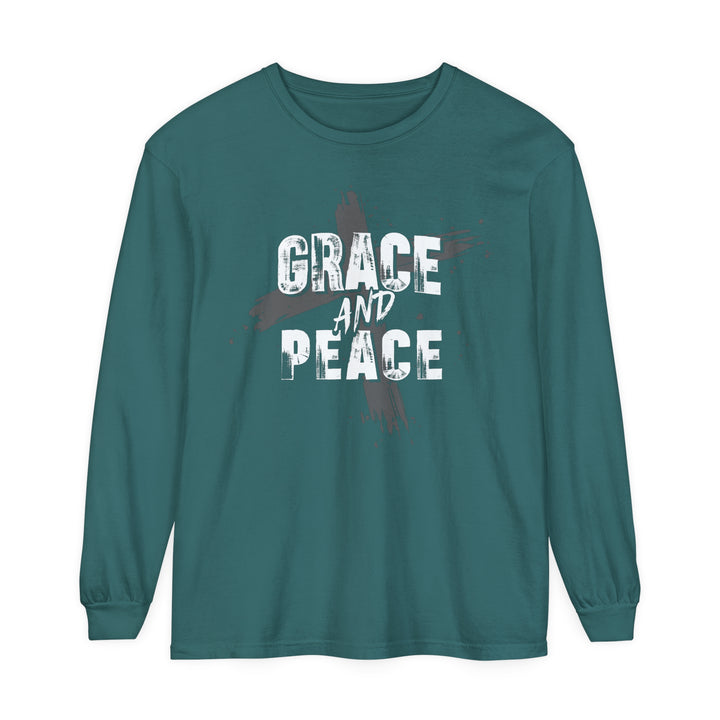 Grace and Peace Cross Long Sleeve Shirt Long-sleeve Blue Spruce S 