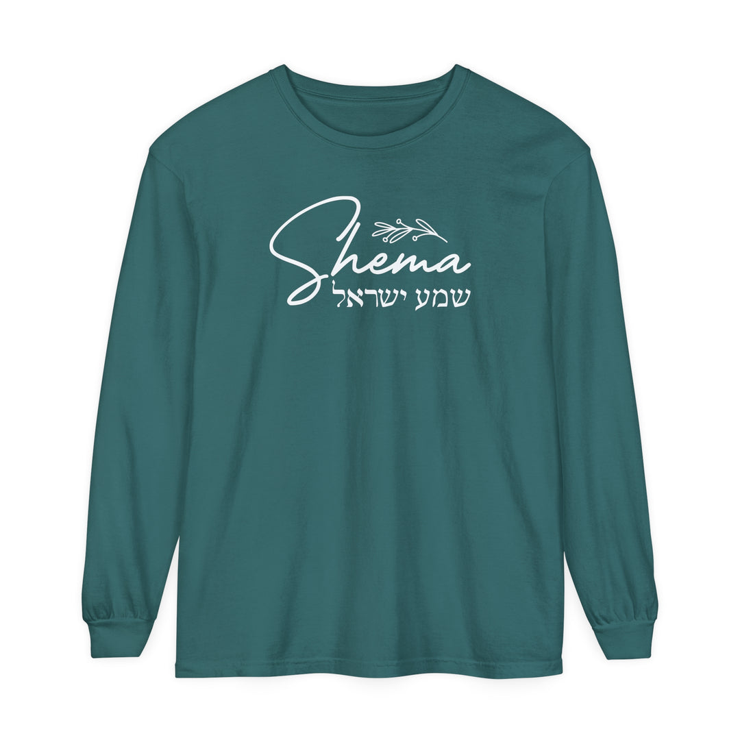 Shema Hebrew Long Sleeve Shirt Long-sleeve Blue Spruce S 