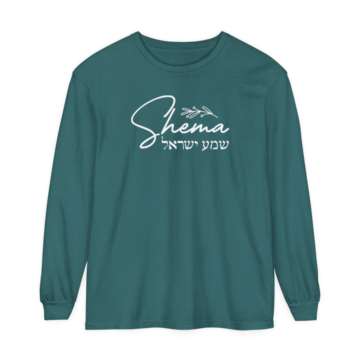 Shema Hebrew Long Sleeve Shirt Long-sleeve Blue Spruce S 