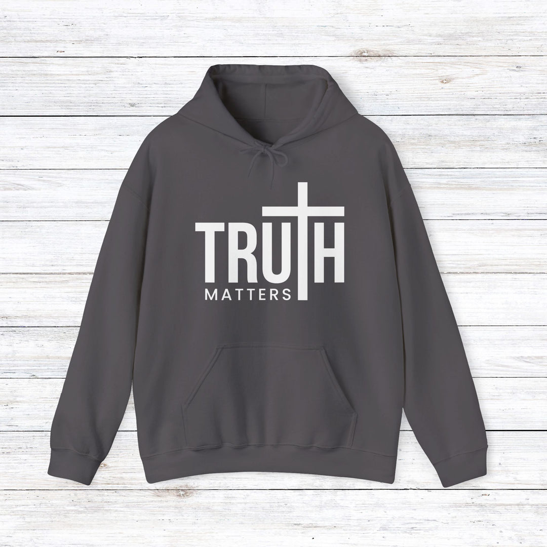 Truth Matters (White Script) Hoodie Hoodie Charcoal S 