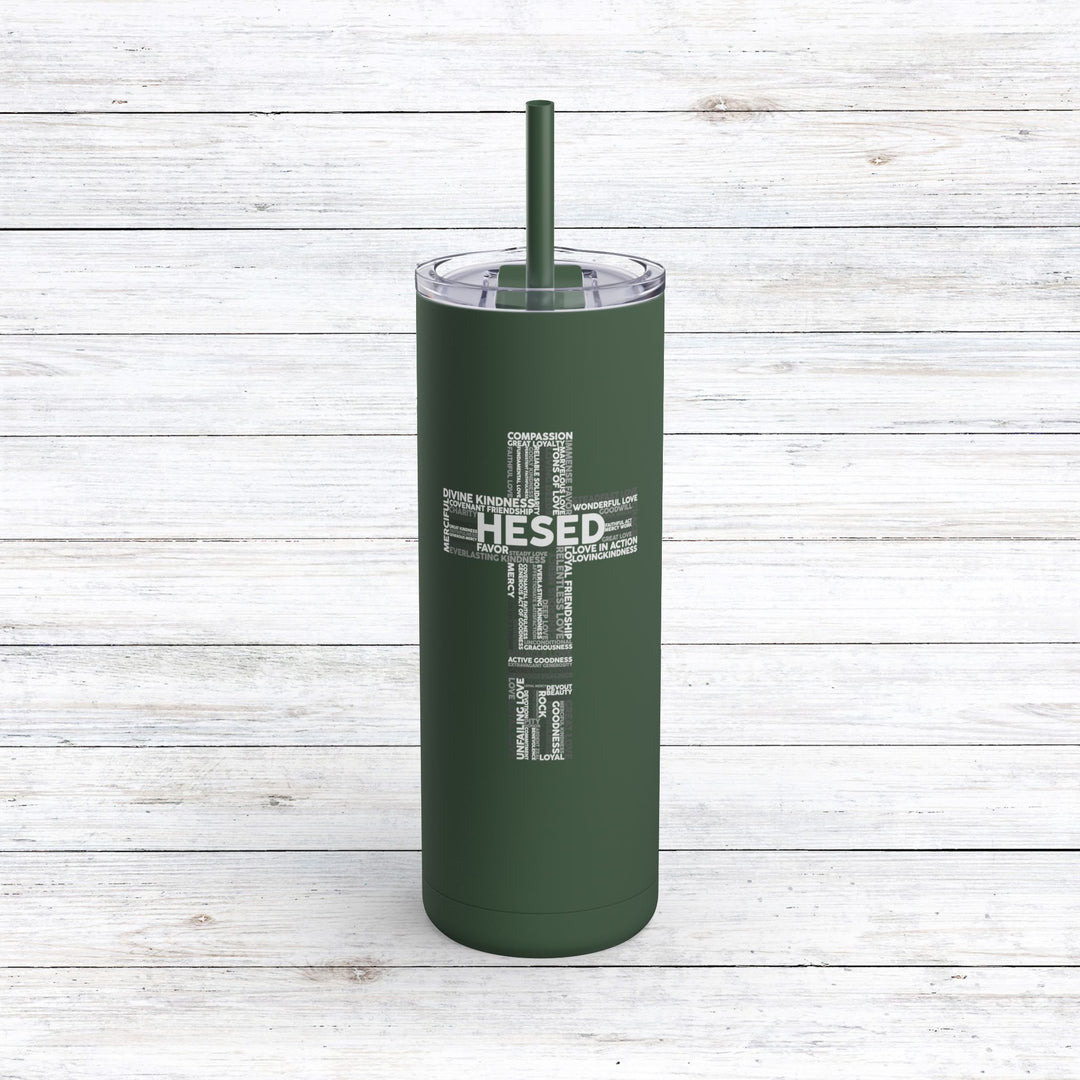 Christian Tumbler Hesed Cross Cloud Mug Pine Needle 20oz Matte