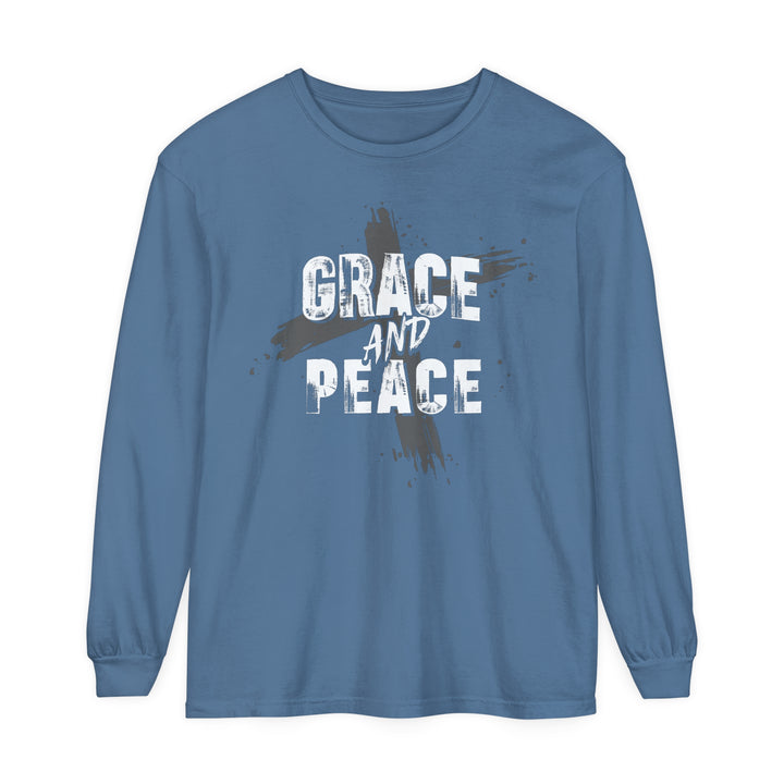 Grace and Peace Cross Long Sleeve Shirt Long-sleeve Blue Jean S 