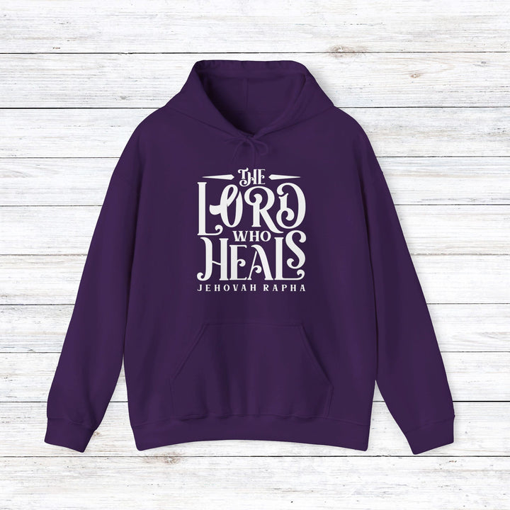 The Lord Who Heals (White Script) Hoodie Hoodie Purple S 