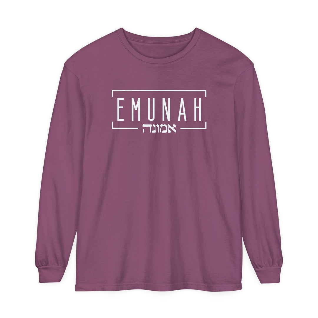 Emunah Hebrew Long Sleeve Shirt Long-sleeve Berry S 