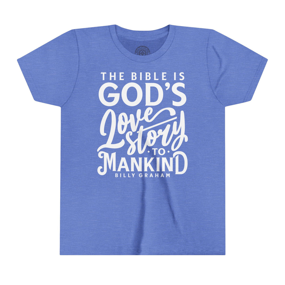 God's Love Story Youth T-shirt Kids clothes Heather Columbia Blue S 