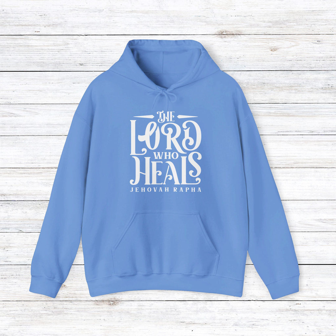 The Lord Who Heals (White Script) Hoodie Hoodie Carolina Blue S 