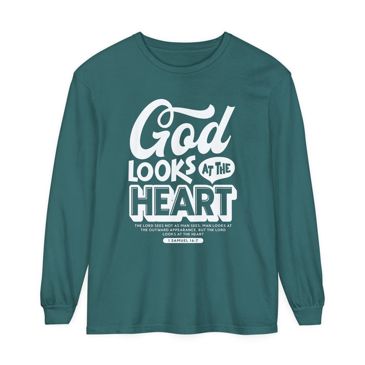 God Looks At The Heart Long Sleeve Shirt Long-sleeve Blue Spruce S 