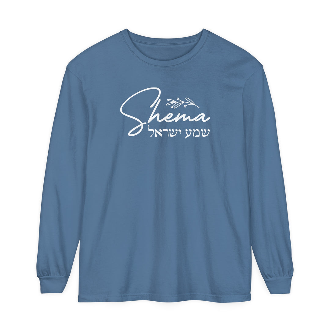 Shema Hebrew Long Sleeve Shirt Long-sleeve Blue Jean S 