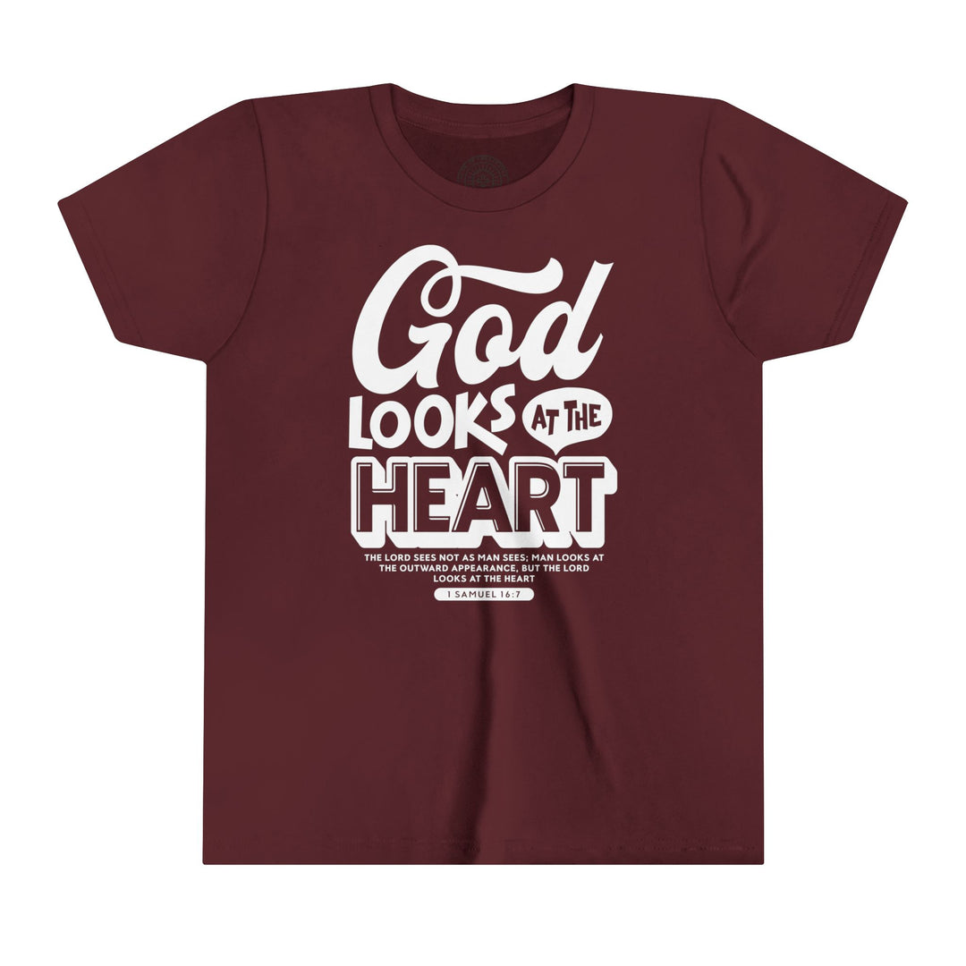 God Looks At Heart Youth T-shirt Kids clothes Maroon S 