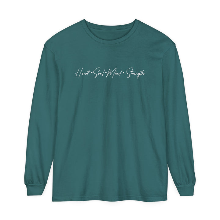 Heart Soul Mind Strength Script Long Sleeve Shirt Long-sleeve Blue Spruce S 