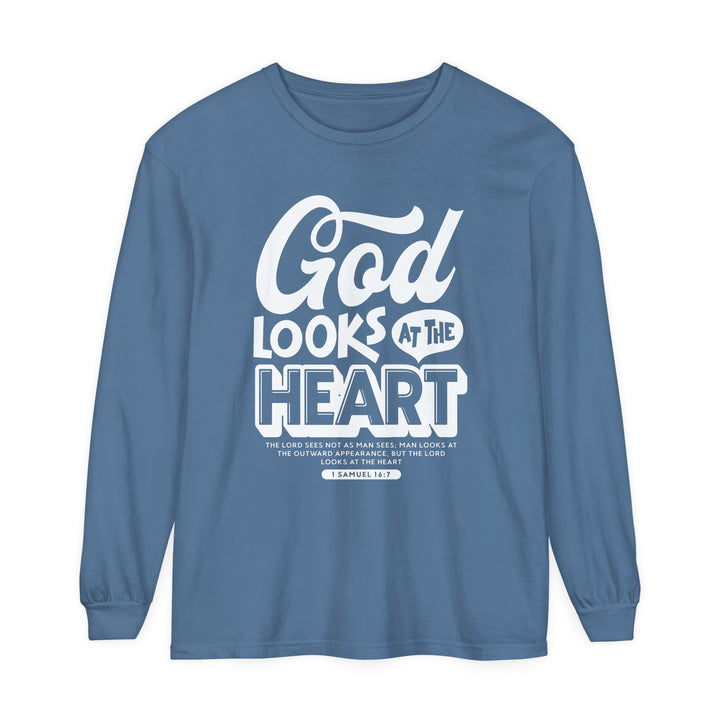 God Looks At The Heart Long Sleeve Shirt Long-sleeve Blue Jean S 