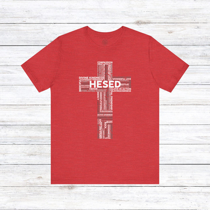 Hesed Cross Cloud Unisex T-Shirt T-Shirt Heather Red S 