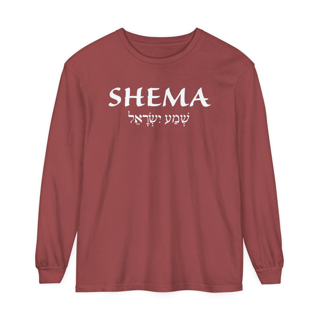 Shema Hebrew Long Sleeve Shirt Long-sleeve Brick S 