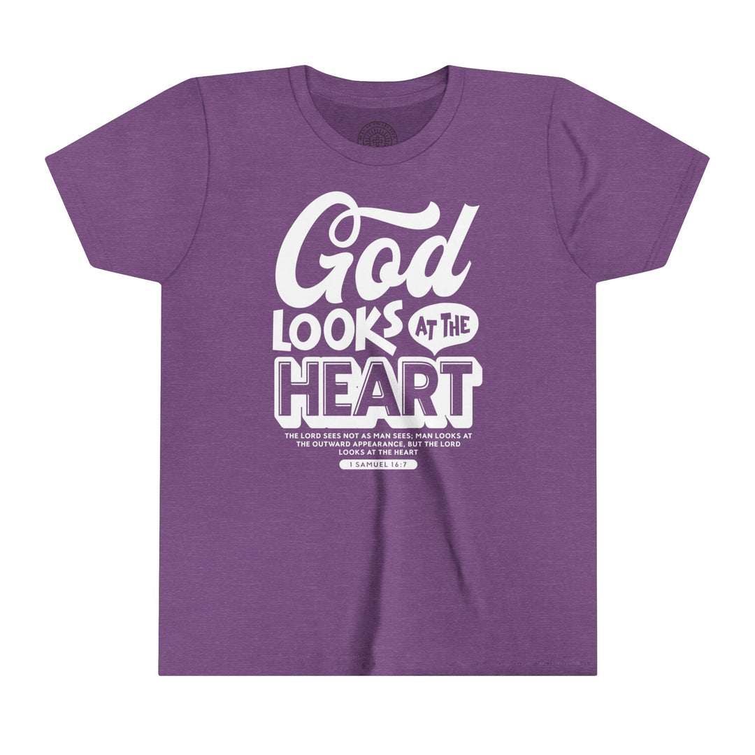 God Looks At Heart Youth T-shirt Kids clothes Heather Team Purple S 