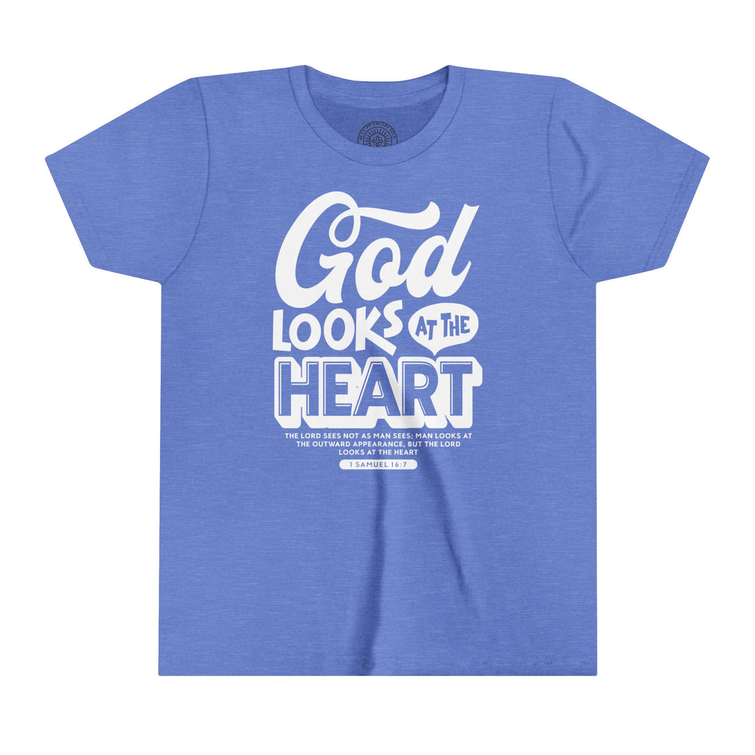 God Looks At Heart Youth T-shirt Kids clothes Heather Columbia Blue S 