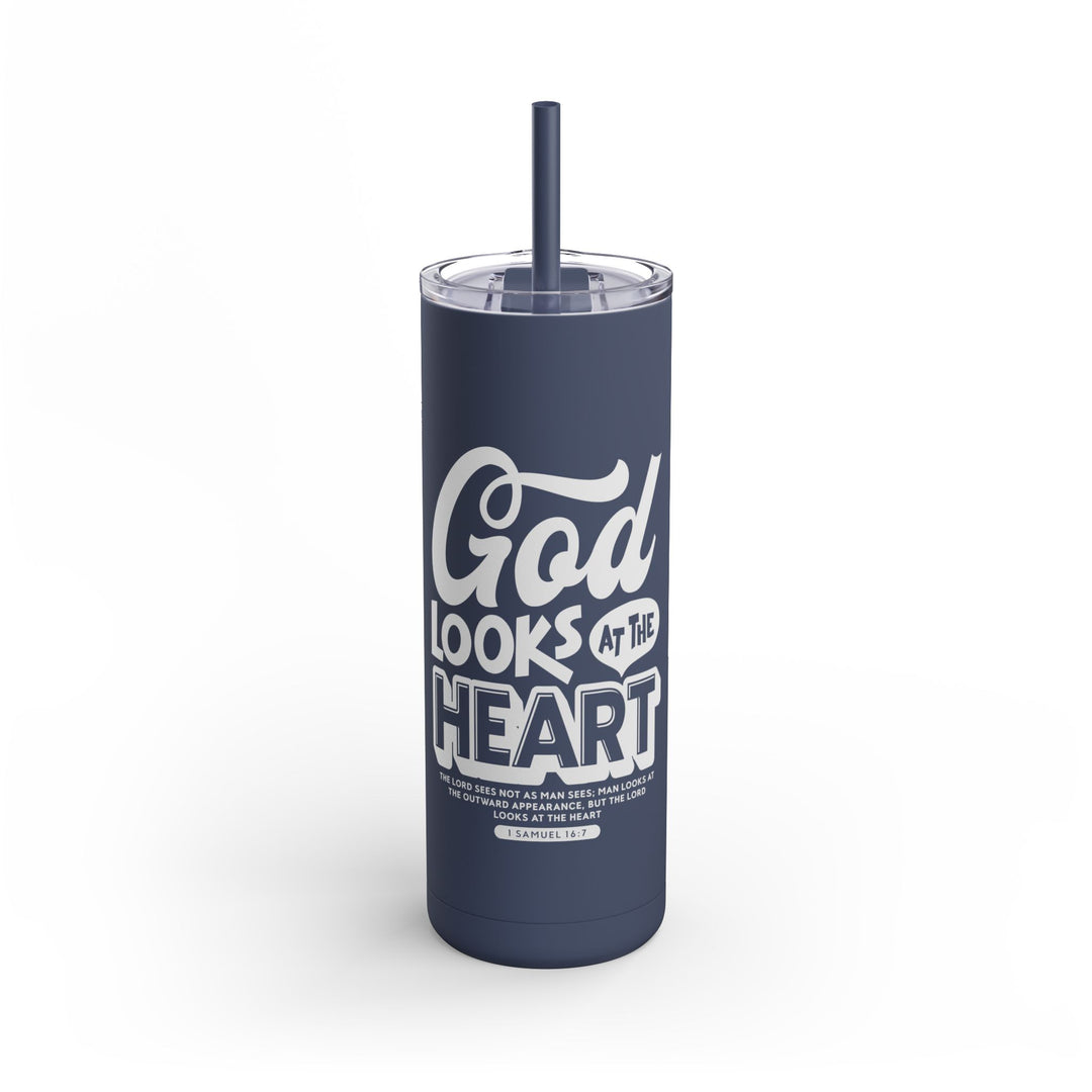 Christian Tumbler God Looks At Heart Mug Indigo 20oz Matte