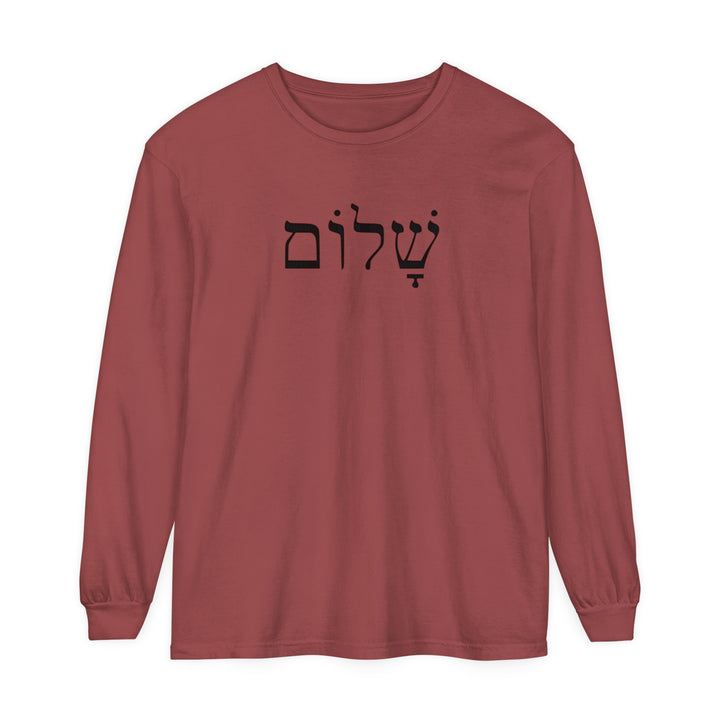 Shalom Hebrew Long Sleeve Shirt Long-sleeve Brick S 