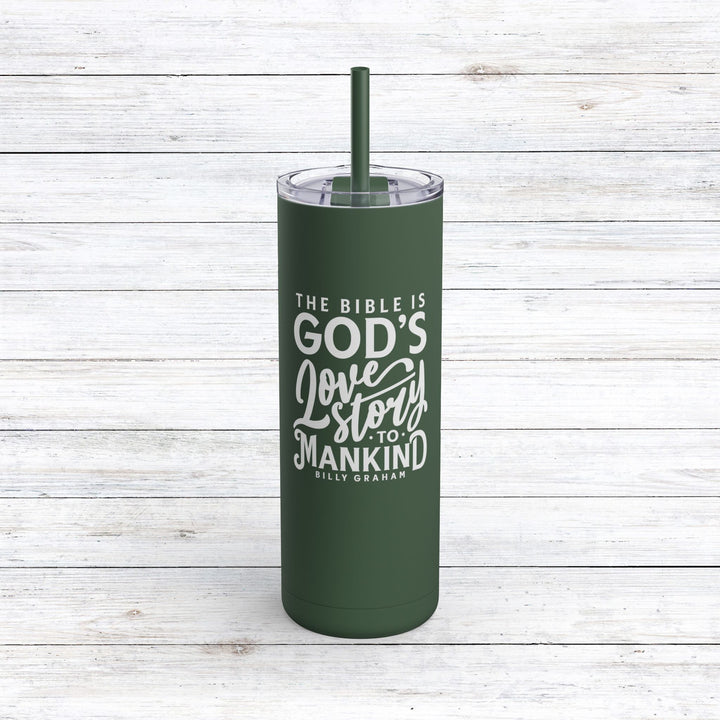 Christian Tumbler God's Love Story Mug Pine Needle 20oz Matte