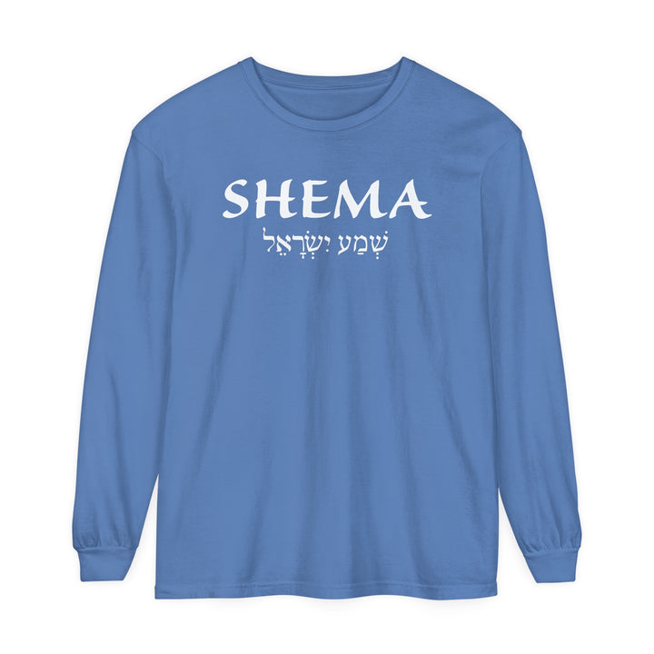 Shema Hebrew Long Sleeve Shirt Long-sleeve Flo Blue S 