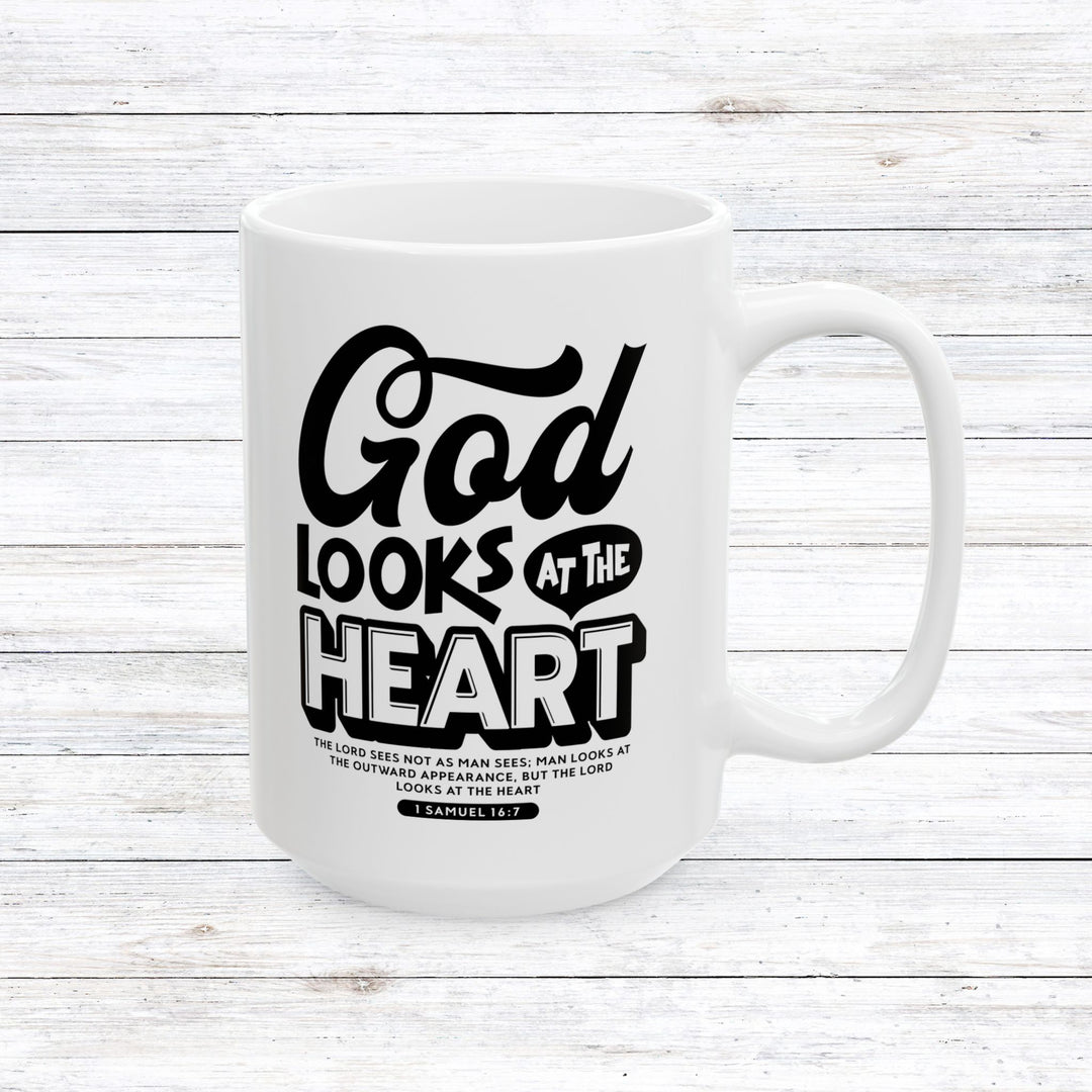 Christian Coffee Mug God Looks At Heart Ceramic Mug 15oz  