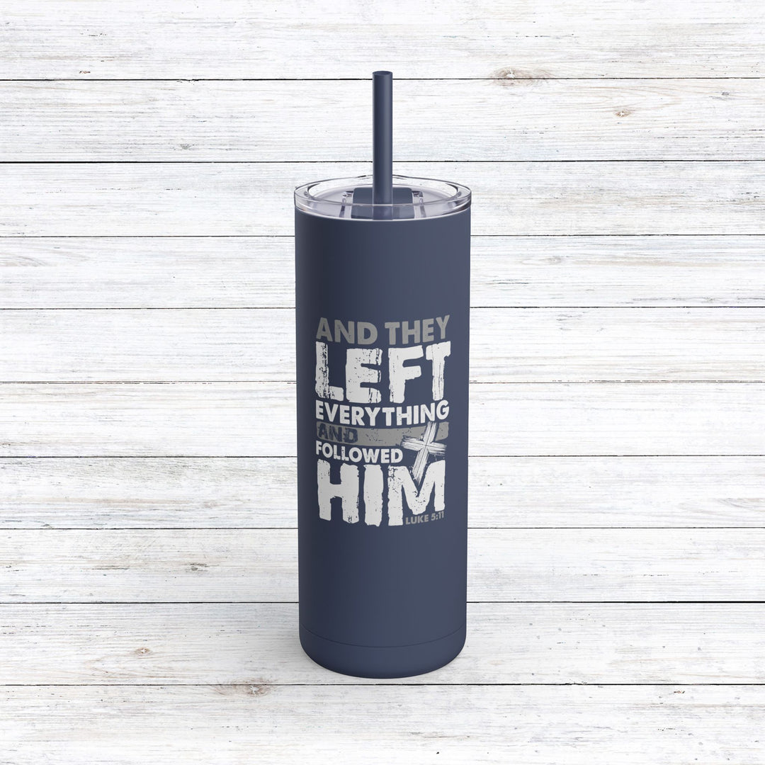 Christian Tumbler Left Everything Cross Mug Indigo 20oz Matte