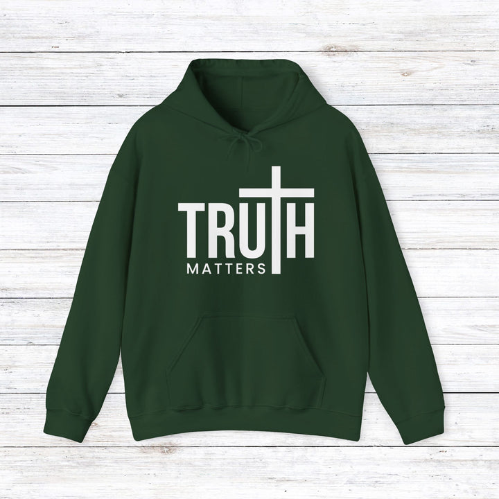 Truth Matters (White Script) Hoodie Hoodie Forest Green S 