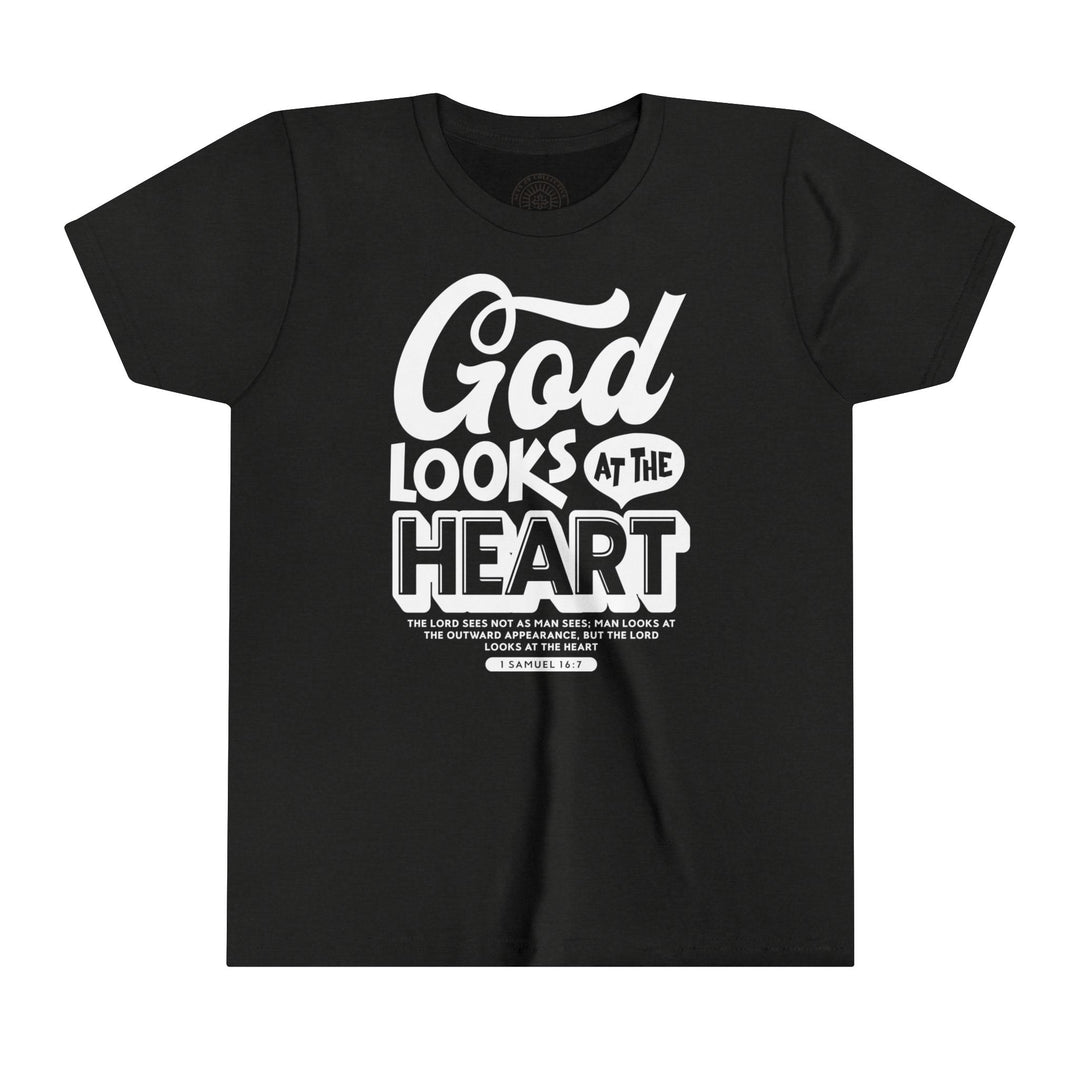 God Looks At Heart Youth T-shirt Kids clothes Black Heather S 