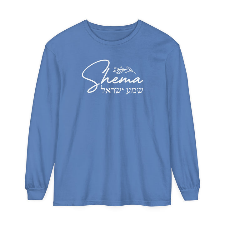 Shema Hebrew Long Sleeve Shirt Long-sleeve Flo Blue S 