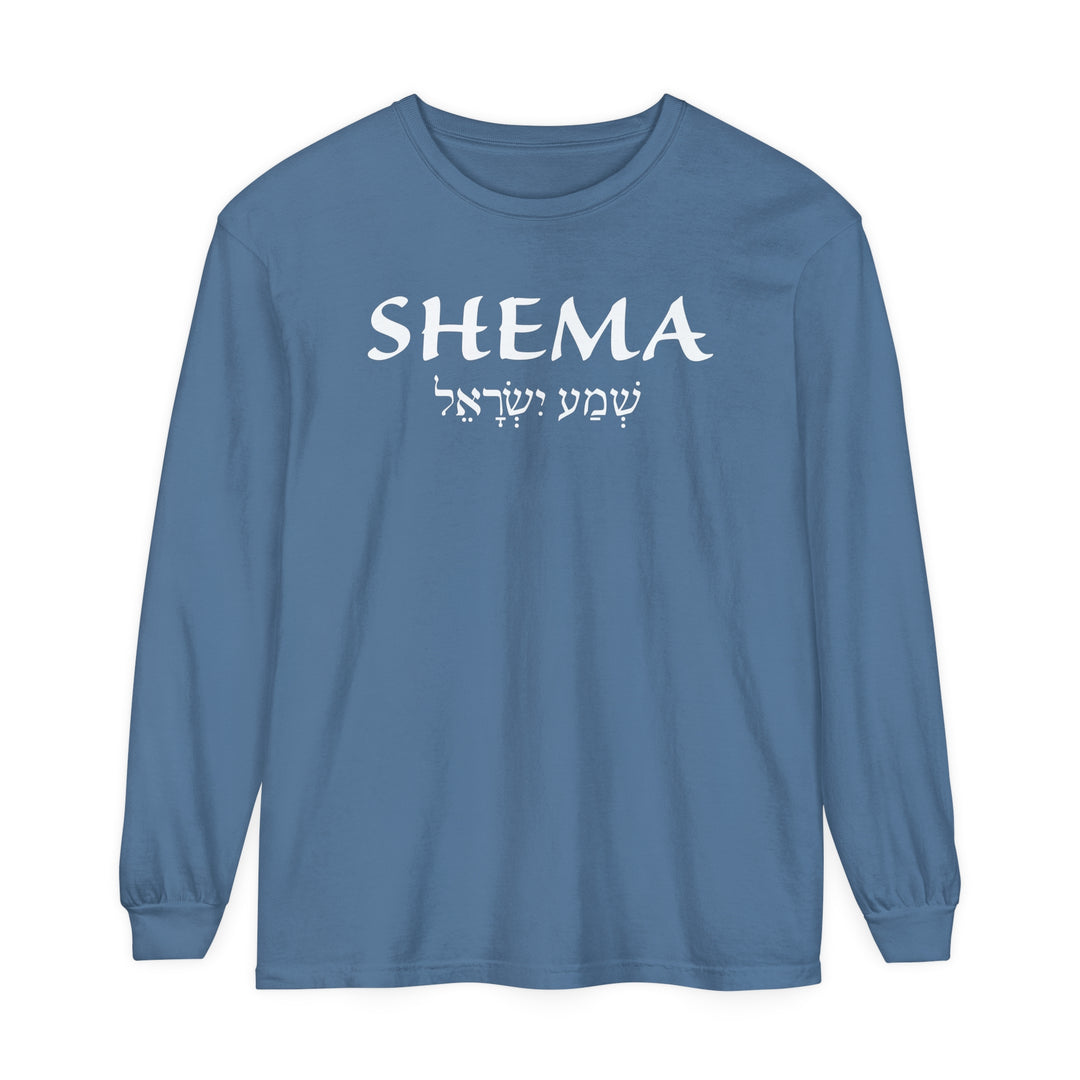 Shema Hebrew Long Sleeve Shirt Long-sleeve Blue Jean S 