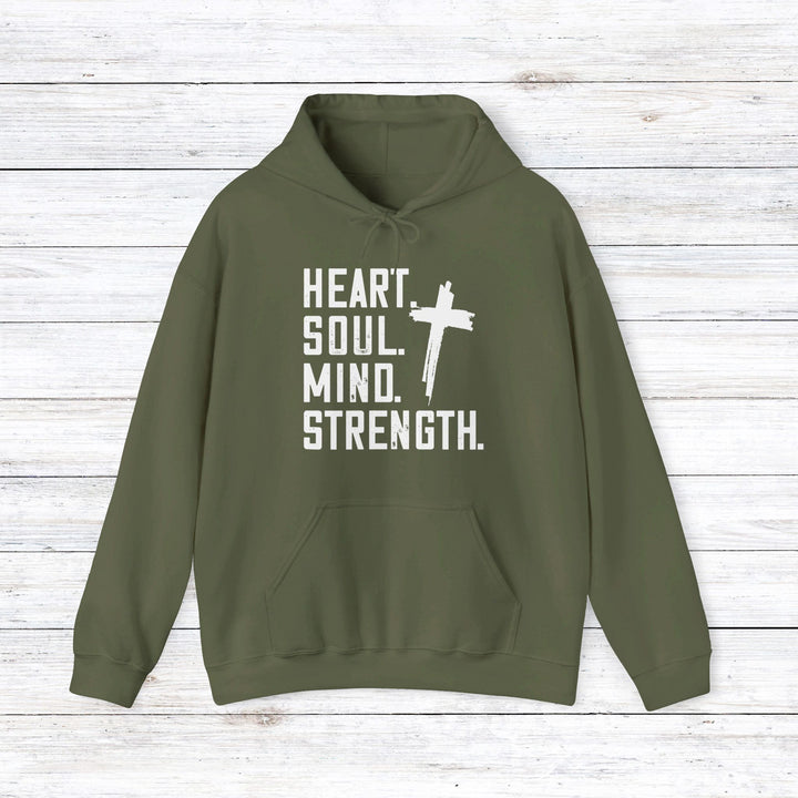 Heart Soul Mind Strength Cross Hoodie Hoodie Military Green S 