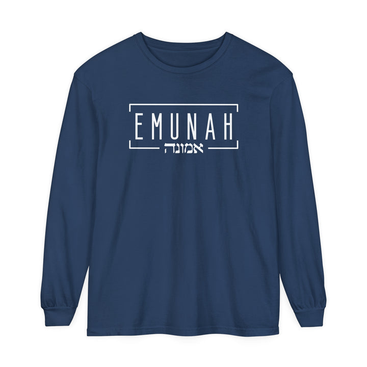 Emunah Hebrew Long Sleeve Shirt Long-sleeve Midnight S 