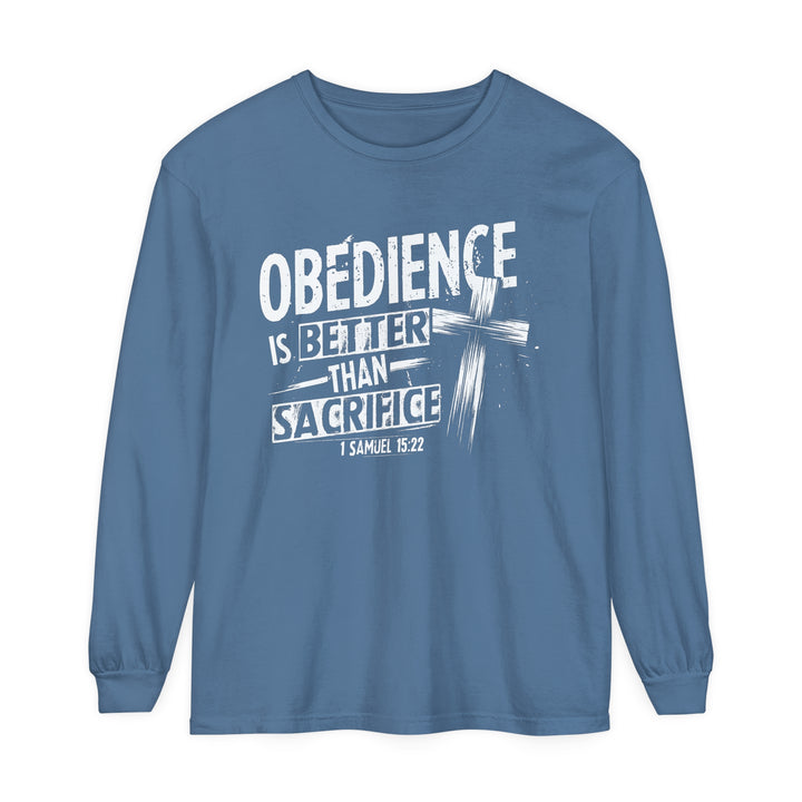 Obedience Is Better Cross Long Sleeve Shirt Long-sleeve Blue Jean S 