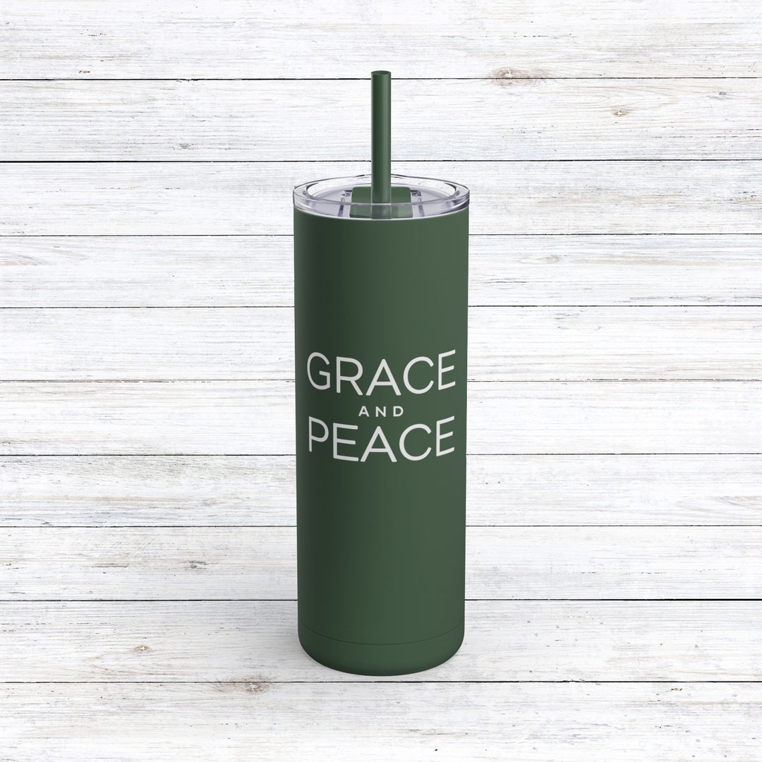 Christian Tumbler Grace and Peace Mug Pine Needle 20oz Matte