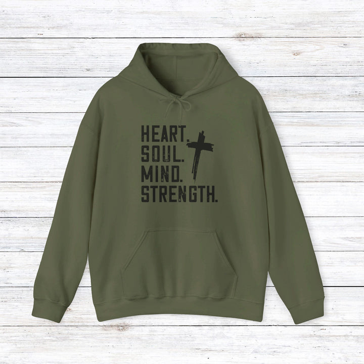 Heart Soul Mind Strength Cross Hoodie Hoodie Military Green S 