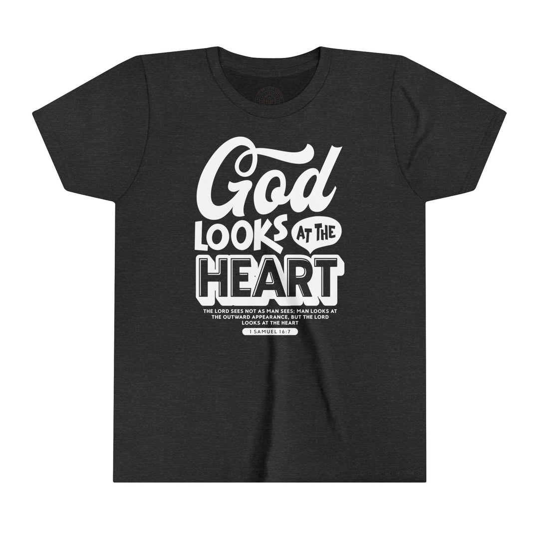 God Looks At Heart Youth T-shirt Kids clothes Dark Grey Heather S 