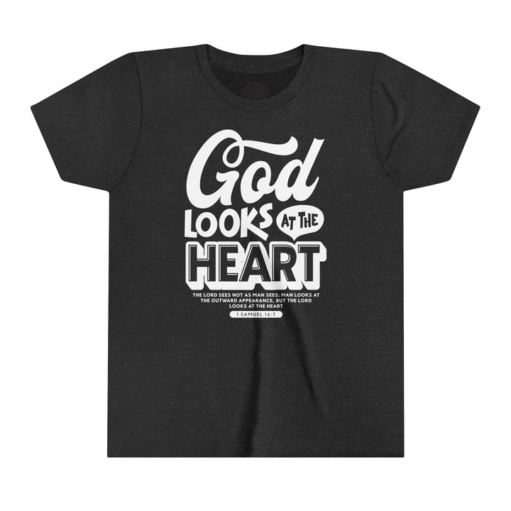 God Looks At Heart Youth T-shirt Kids clothes Dark Grey Heather S 