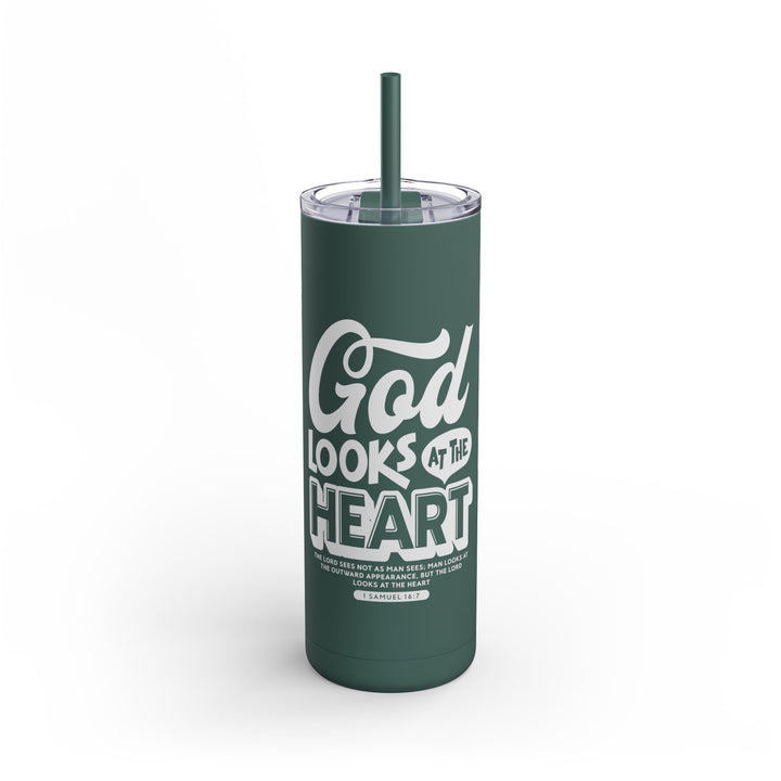 Christian Tumbler God Looks At Heart Mug Deep Teal 20oz Matte