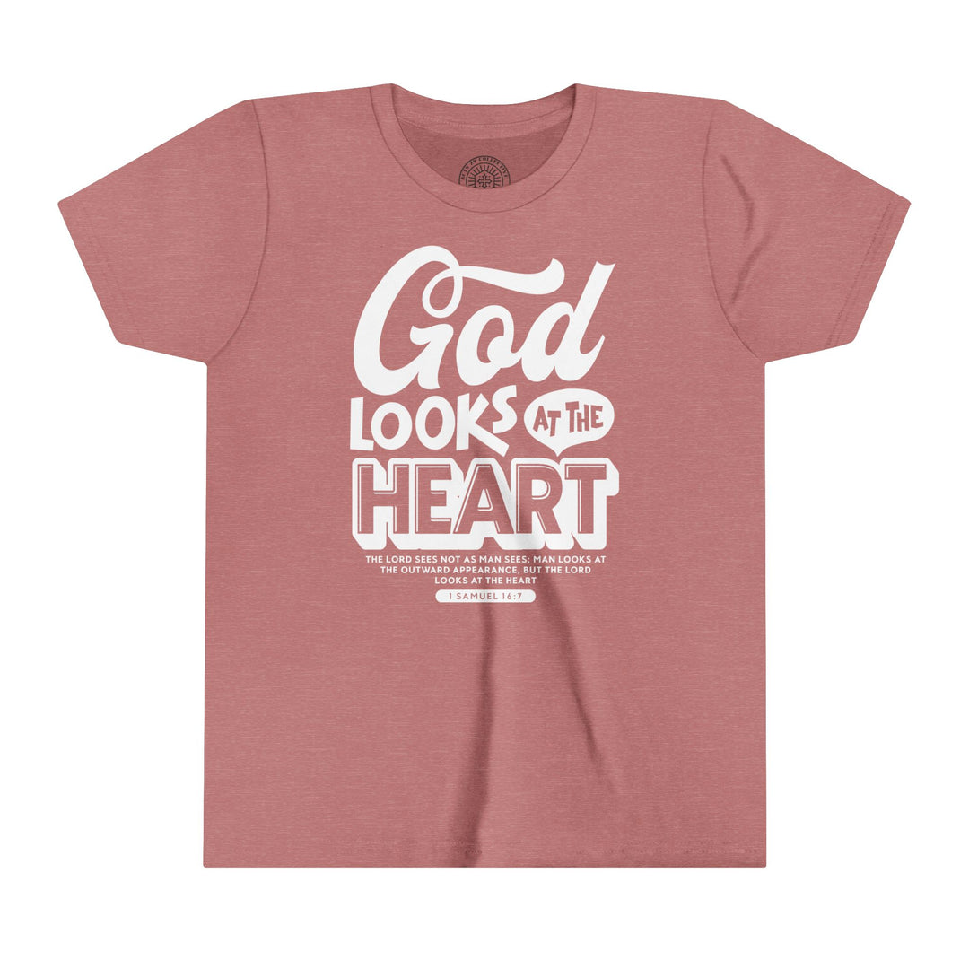 God Looks At Heart Youth T-shirt Kids clothes Heather Mauve S 