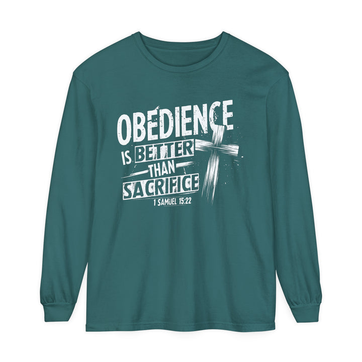 Obedience Is Better Cross Long Sleeve Shirt Long-sleeve Blue Spruce S 