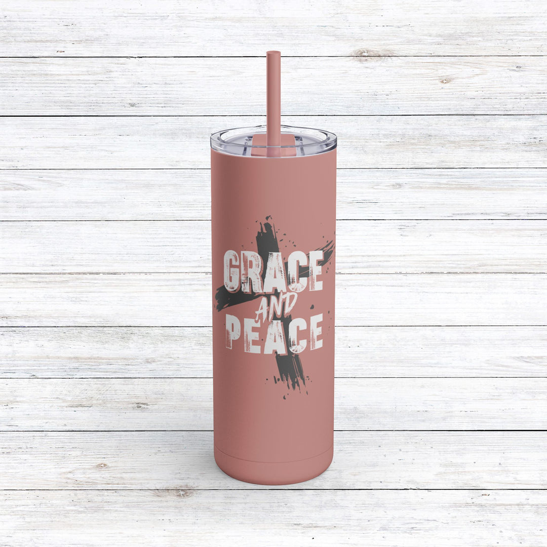 Christian Tumbler Grace and Peace Cross Mug Dusty Rose 20oz Matte