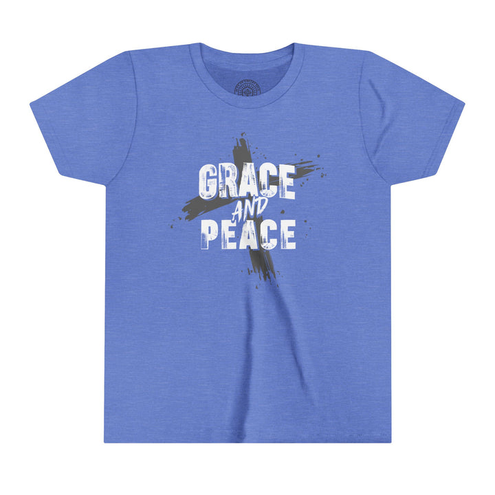 Grace and Peace Youth T-shirt Kids clothes Heather Columbia Blue S 