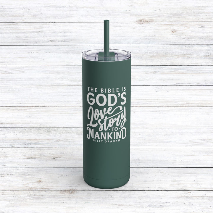 Christian Tumbler God's Love Story Mug Deep Teal 20oz Matte