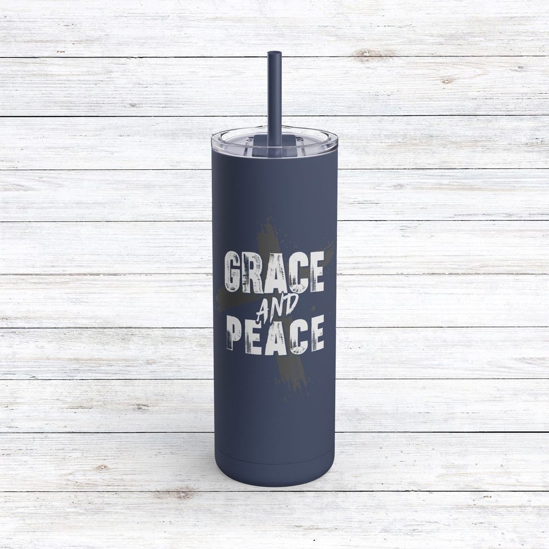 Christian Tumbler Grace and Peace Cross Mug Indigo 20oz Matte